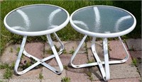 (2) Metal Glass Top Patio End Tables