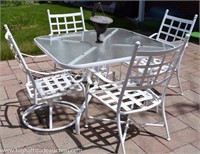 Patio Table w/ Sundail & Four Metal Chairs
