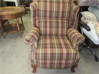 Plaid Upholstered Recliner with Claw and Ball