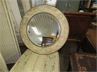 29" Diameter Bevel Glass Mirror Painted Floral