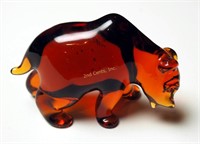 Heavy Amber Glass Bear 4" X 3"