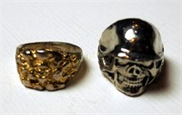 Men's Biker Skull Ring & Faux Gold Ring