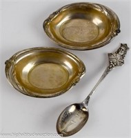 (2) Wallace Sterling Nut Dishes & Sterling Spoon