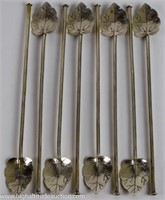 (8) Sterling Silver Leaf  Iced Tea Spoons / Straws