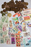 Collection of Foreign Stamps, Wheat Pennies,