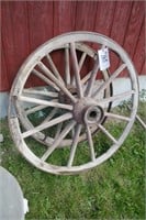TWO MATCHING WOODEN WAGON WHEELS