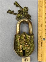 3.5" oriental style padlock with keys         (2)