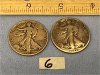 A pair of Liberty half-dollars: 1942 and 1945