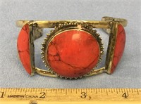 Silver alloy and coral cuff bracelet          (g 2