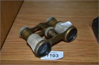 Antique pair of French opera glasses, brass and