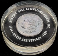 Coin .999 1889-P Morgan Silver Dollar in Lucite