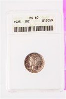Coin 1925 Mercury Dime ANACS MS60 Certified
