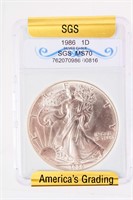 Coin 1986 MS70 United States Silver Eagle Cert.