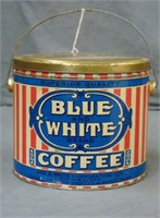 Blue and White Brand Coffee Tin.