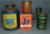 Lot of Five Mixed Coffee Tins.