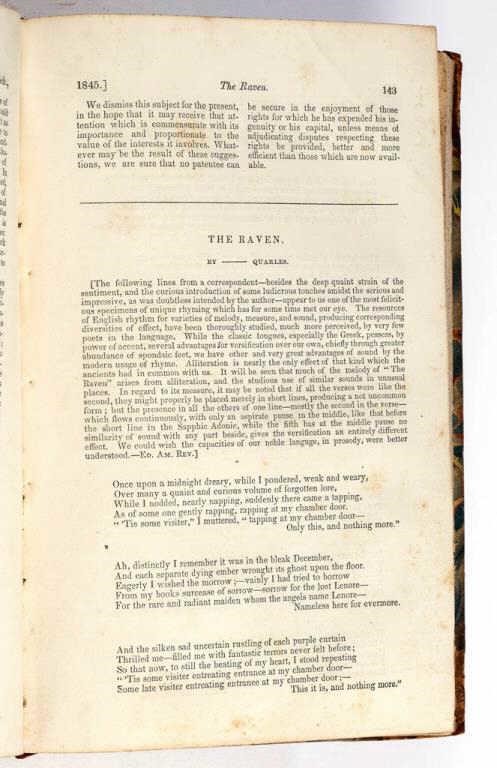 First printing of Edgar Allen Poe's "The Raven"