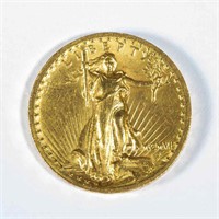 1907 Saint Gaudens high-relief double-eagle $20 gold coin with Roman numerals, from a broad selection of fine coins and other currency. 



19
