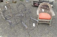 3 - Metal Chairs & Wicker Rocking Chair