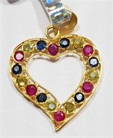 18K yellow gold green and blue sapphire and ruby