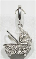 Sterling silver 30-diamond baby carriage pendant,