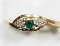 14K yellow gold emerald and diamond ring