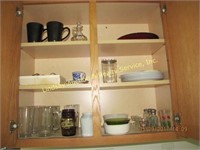 Cabinet of misc: plates, glasses, mugs, bowls,