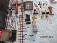 Large group of misc religious items: crosses,