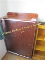 1 Brown Wooden Cabinet W/ Sliding Doors,