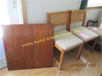 3 Pcs: 2 Wooden Chairs W/ Cloth Seats & 1 Wooden