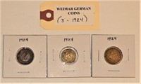 3 Weimar German 1924 Coins 1 2 10 Pfenning