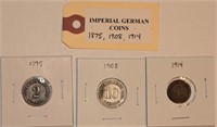 3 Imperial German Coins 1875 1908 1914