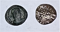 2 Ancient Coins Roman and England