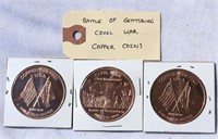 3 Battle of Gettysburg .999 Copper Coins Bullion