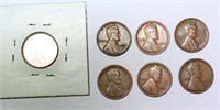 6 US Wheat Pennies & One UC Lincoln Formative