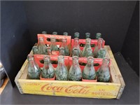 B2- WOODEN COCA COLA CRATE WITH GLASS BOTTLES