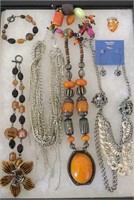 Chain, stone necklaces, amber ring