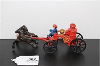 Cast Iron Fireman on Horse Drawn Fire Wagon