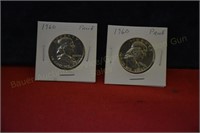(2) 1960 Proof Franklin Half Dollars  90% Silver