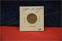 1883 V Nickel 1st Year/No Cents  VF