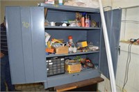 CABINET W/ REPAIR PARTS FOR MACHINES AND MISC.