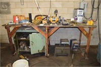 WORK TABLE W/ GRINDER & OTHER MISC ITEMS