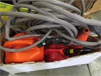 Hose, 2 Gas Cans, Snow Board