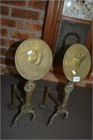 Pair of antique brass fire dogs, arts & crafts