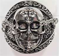 33X- Men's stainless steel skull ring -$60