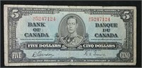1937 Canada $5 bill -Gordon & Towers