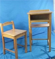 Unique wooden desk and chair- desk is 18 w 14 d