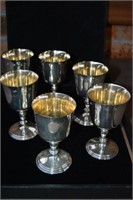 Set of 6 sterling silver wine goblets, each