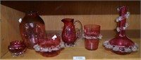 Collection of 6 pieces of early cranberry glass,