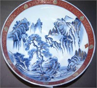 Large Japanese bowl with mountain landscape