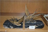 Pair of art deco swallow form book ends, gilt
